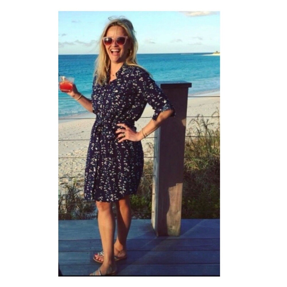 Draper James Belted Shirt Dress Size 6 Blue Floral Costal Casual Vacation Cruise